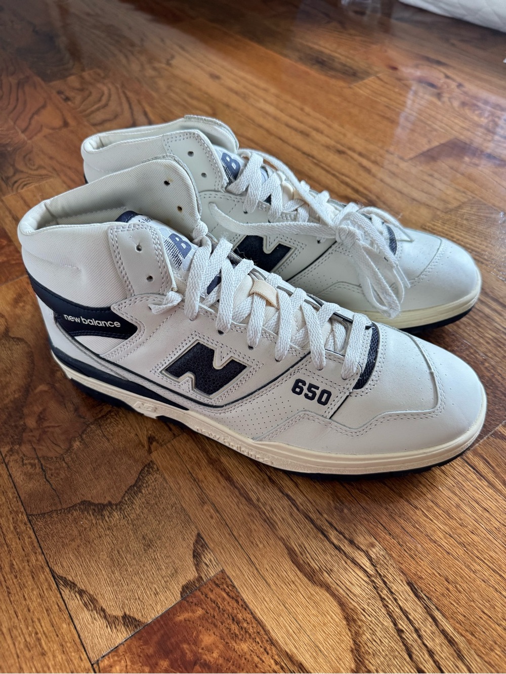 Aime Leon Dore High-Top Sneakers in White and Navy